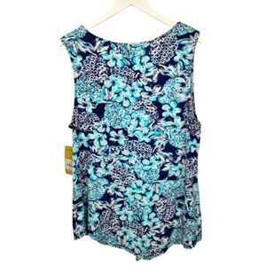 Palm Grove Floral Sleeveless Top Blue and White size XL NWT